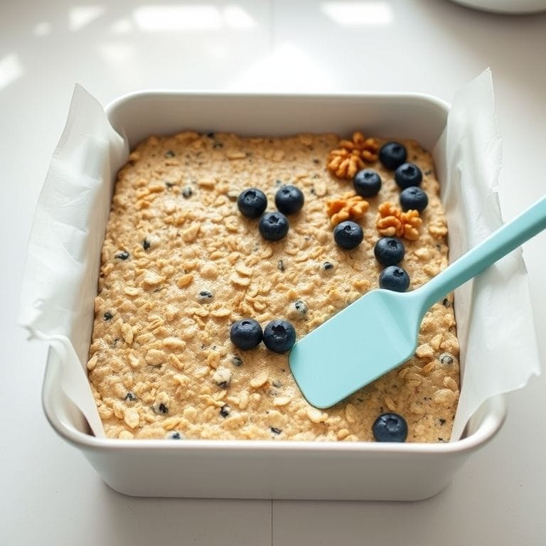 Topping Vegan Pumpkin Oatmeal Bake with nuts and berries before baking