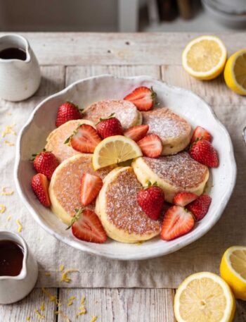 Lemon Ricotta Pancakes with Fresh Strawberries