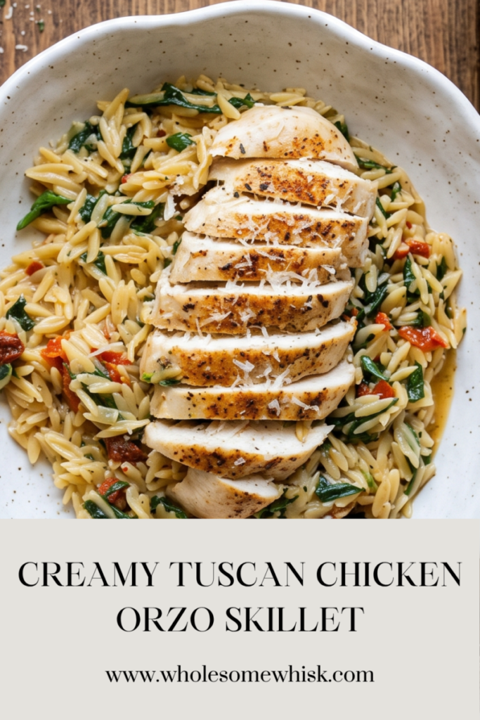 Creamy Tuscan Chicken Orzo Skillet social media